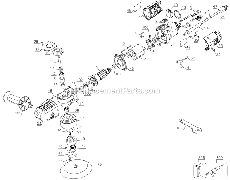 Porter Cable 97455 (Type 2) 5in Sander Power Tool Page A Diagram